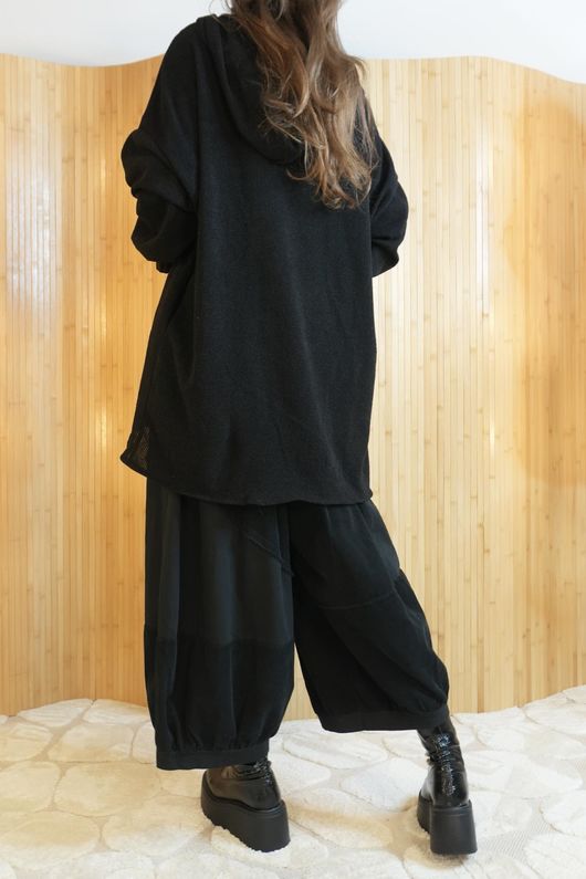 Waffle Zip Hooded Jacket Black